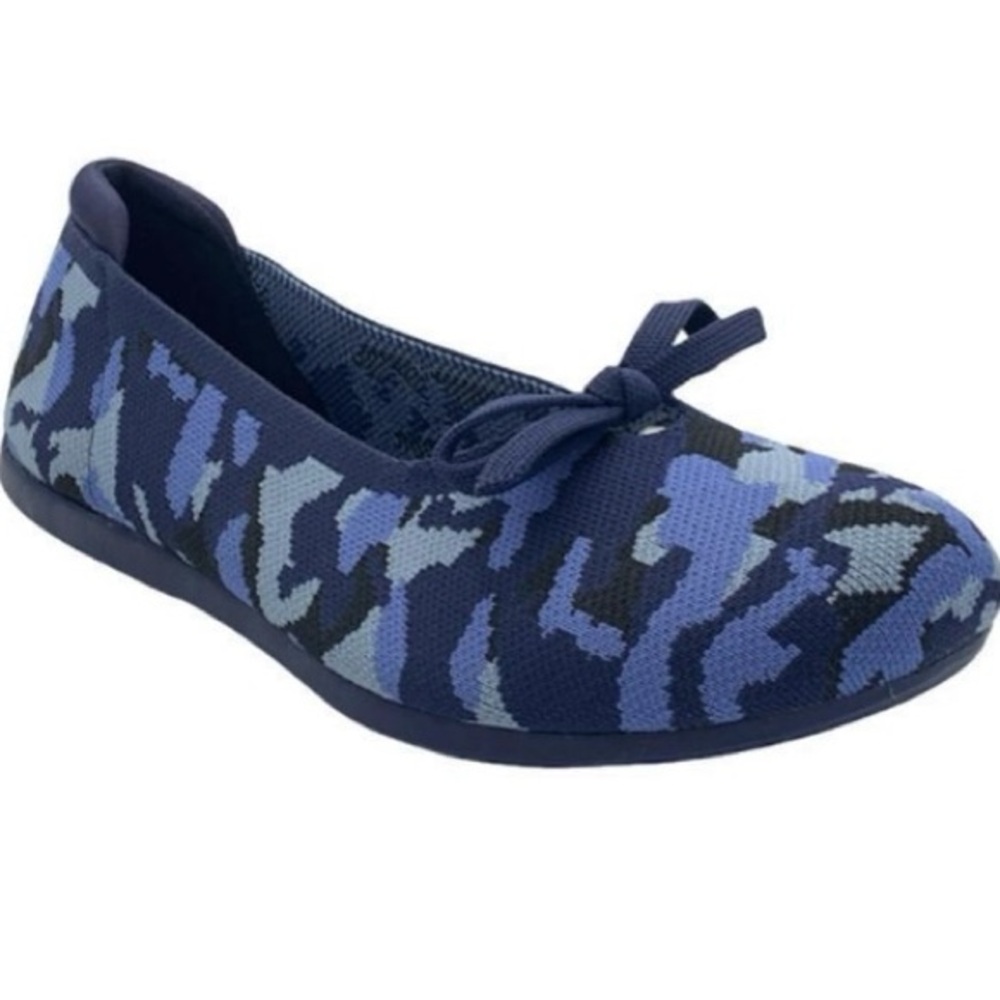 Clarks Cloudsteppers Knit Bow Flats Carly Hope Navy Camo - Sz 9 Medium